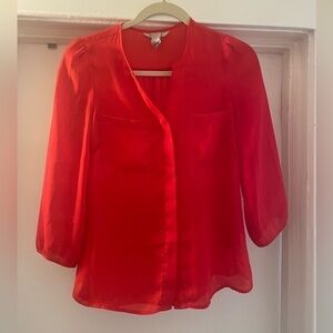 H & M Red‎ Sheer button down 3/4 sleeve top size 4